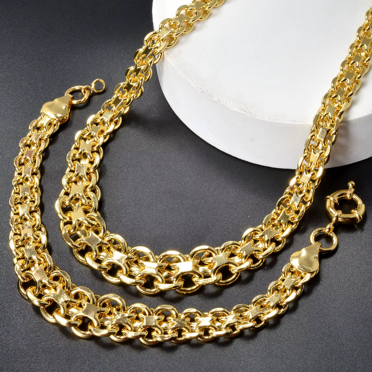 Luxury 18K Gold Plated Jewelry Set round Beads Necklace Bracelet for Womens Dubai Wedding Gifts Copper Chain Jewelry Accessories