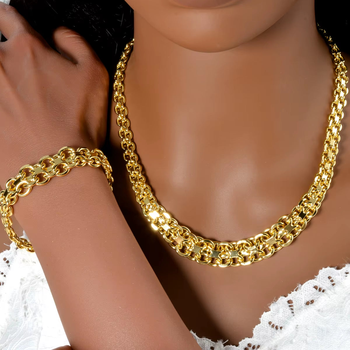 Luxury 18K Gold Plated Jewelry Set round Beads Necklace Bracelet for Womens Dubai Wedding Gifts Copper Chain Jewelry Accessories